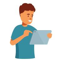 Young man browsing on tablet with a smile, modern technology and entertainment vector