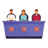 Jury sitting at tribunal table pressing button for verdict vector