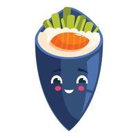 Cute temaki sushi character smiling with salmon and cucumber vector