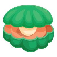 Green shell holding a single white pearl open shellfish vector