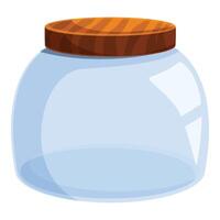 Empty transparent glass jar with wooden lid for food storage vector