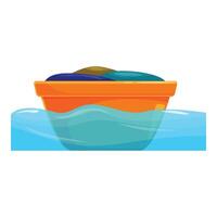 Orange basin floating on water with garbage, pollution concept vector