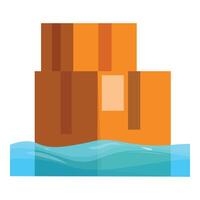 Stack of cardboard boxes floating on water surface vector