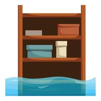Wooden shelf with boxes is flooding by ocean water vector