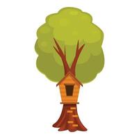 Big green tree with treehouse, wooden ladder and window providing joyful childhood memories vector