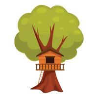 Wooden tree house with balcony nestled in lush foliage vector
