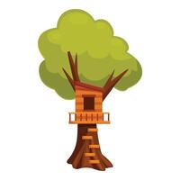 Wooden tree house with ladder standing on green leafy tree vector