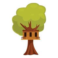 Cartoon tree house nestled in the branches of a leafy tree vector