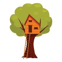 Wooden tree house with ladder standing on green tree trunk vector
