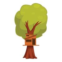 Big green tree with wooden treehouse growing on it vector