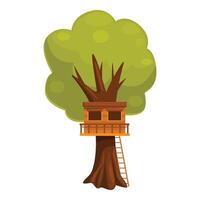 Wooden tree house with ladder nestled in leafy branches vector