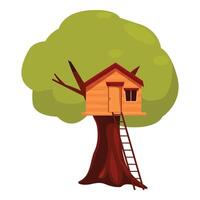Wooden tree house standing on green tree trunk vector