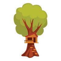Wooden tree house standing on green tree trunk vector