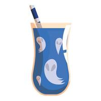 Blue halloween cocktail with ghosts floating in it and a straw vector