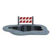 Big hole on the road with a barrier signalling danger vector