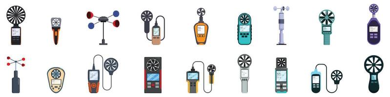 Anemometer icons set. Set of anemometers measuring wind speed and direction vector