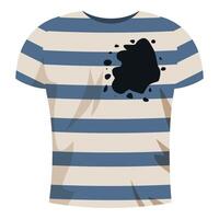 Striped t shirt showing stain after being washed with bleach vector