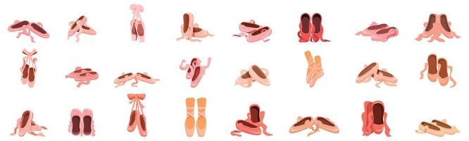Ballerina footwear icons set. Ballet shoes set showing various poses and colors vector