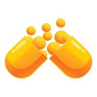 Yellow capsule pill opening releasing tiny round vitamins vector