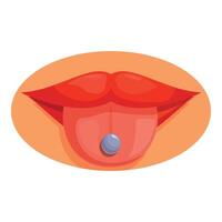 Red lips are sticking out the tongue showing a tongue piercing vector