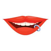 Smiling red lips showing white teeth and lip piercing vector