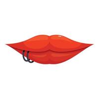 Red lips showing piercing ring on white background vector