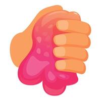 Hand squeezing pink slime, having fun with sensory play vector