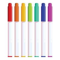 Seven colored markers standing upright in a row vector