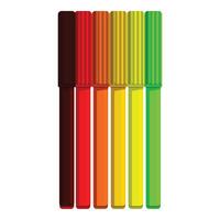 Six colorful markers standing in a row creating a gradient vector
