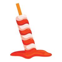Red and white swirl popsicle melting on white background vector