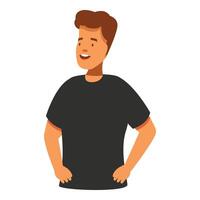 Young man standing with hands on hips smiling and looking away cartoon style vector