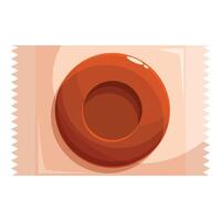 Round chocolate candy lying on wrapper in top view vector