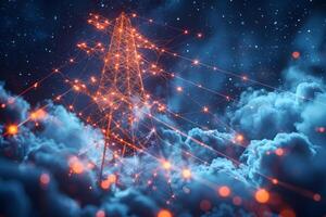 Futuristic Digital Communication Tower in Night Sky Network Concept for Technology and Innovation Design photo