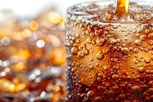 Refreshing Cold Fizzy Cola Drink with Bubbles Close-Up - Beverage Texture for Refreshment Design photo