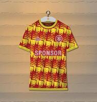 Sports uniform jersey design with abstract pattern in yellow and red colors vector