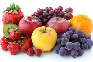 Fresh Assorted Fruits Including Apples, Grapes, Strawberries, Oranges, and Kiwi - Perfect for Healthy Eating and Nutrition Concepts photo