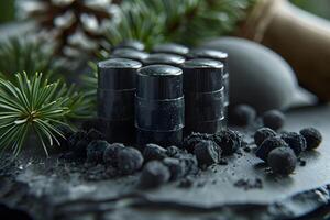 Charcoal Detox Products with Natural Pine Elements for Relaxation and Wellness photo