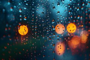 Raindrops on Window at Night with Bokeh Lights Moody and Atmospheric Photography for Backgrounds and Design Use photo
