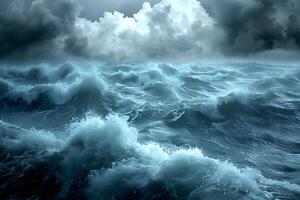 Dramatic Ocean Waves and Stormy Clouds - Nature's Power and Beauty for Artistic Print, Poster, Card Design photo