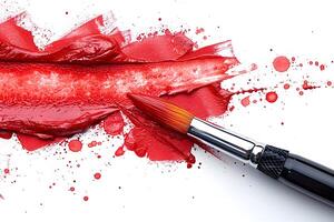 Vivid Red Brushstroke with Paint Splashes - Dynamic and Bold Abstract Art Design for Creative Projects photo