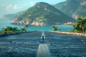 Tropical Island Road with Seagull in Focus - Vacation Scenic View for Travel and Adventure Themes photo