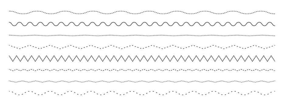 Set of various dotted, dashed and wavy lines for design vector