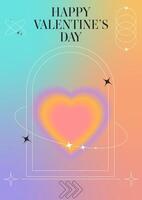 Happy Valentine's Day postcard template. Blurred gradient shapes. Hearts in trendy retro y2k style. vector
