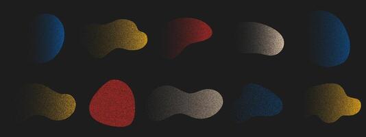 Set of simple abstract freeform shapes with photocopy effect. noise grainy texture. vector
