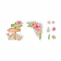 Watercolor summer holiday beach set vector
