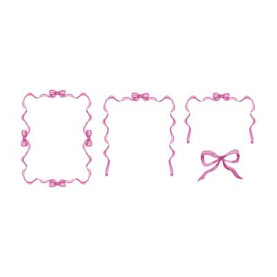 Pink frames set of watercolor ribbon and bow