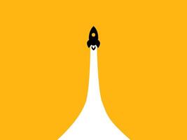 Launching a business, Startup. Rocket soars into the sky vector