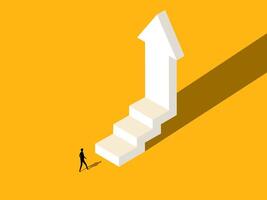 Career Development. Business Growth with Businessman and Vertical Arrow Going Up vector