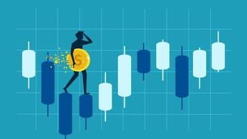 a man standing on a ladder with a gold coin vector