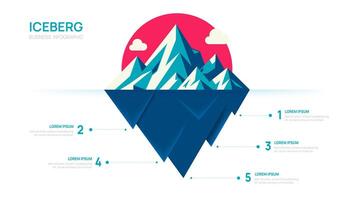 Iceberg infographic template for business. 5 steps to success. Presentation slide template, flat design, presentation infographics. vector